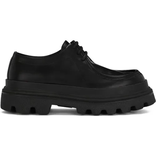 Schwarze Leder Derby Schuhe , Herren, Größe: 41 1/2 EU - Dolce & Gabbana - Modalova
