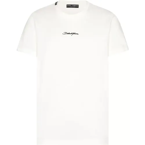 Weiße Baumwoll-T-Shirt mit Frontlogo - Dolce & Gabbana - Modalova