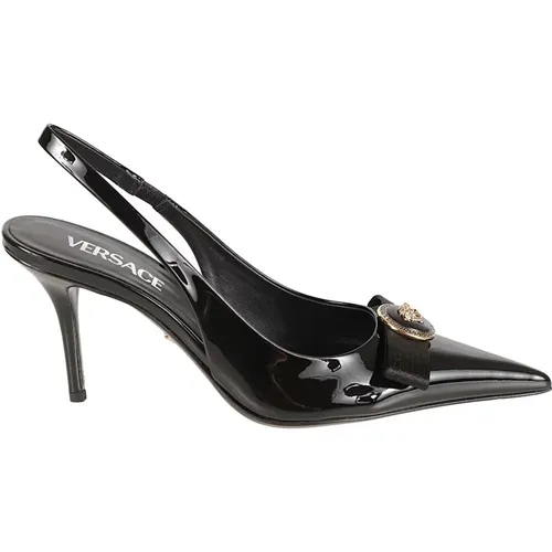 Heeled Slingback in Calf Leather , female, Sizes: 3 UK - Versace - Modalova