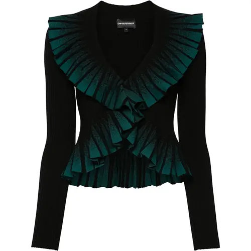 Ombré Print Sweater Ruffled Detailing , female, Sizes: M, L - Emporio Armani - Modalova