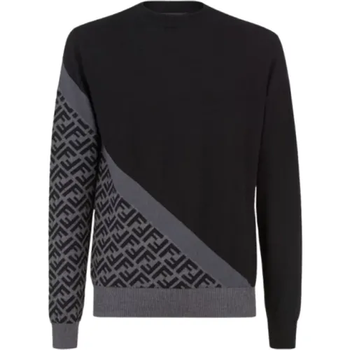 Classic Black Wool Sweater with Diagonal Detail , male, Sizes: XL, M - Fendi - Modalova