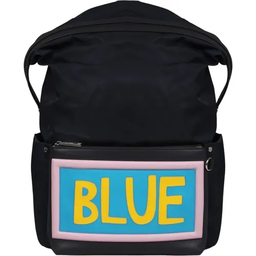 Luxurious Blue Leather Backpack for Men , male, Sizes: ONE SIZE - Fendi - Modalova