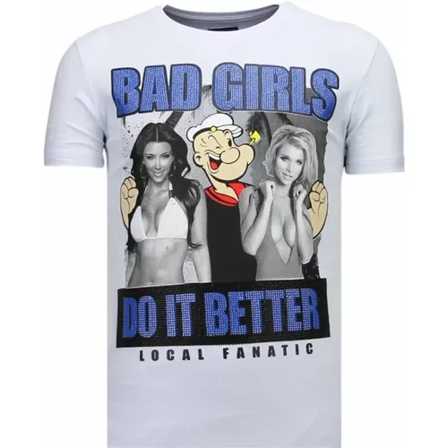 Bad Girls Popeye Rhinestone - Herren T-Shirt - 13-6210G , Herren, Größe: L - Local Fanatic - Modalova