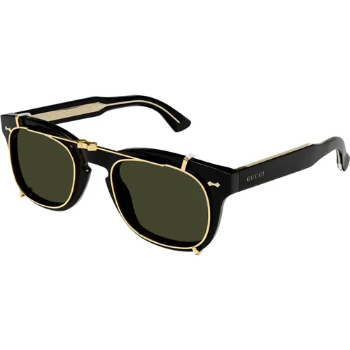 Schwarze/Grüne Clip-On Sonnenbrille , unisex, Größe: 49 MM - Gucci - Modalova