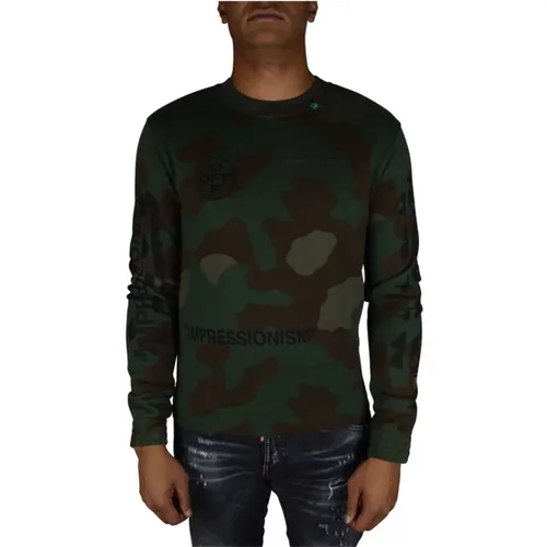 Khaki Camouflage Sweatshirt mit Schwarzen Logos - Off White - Modalova