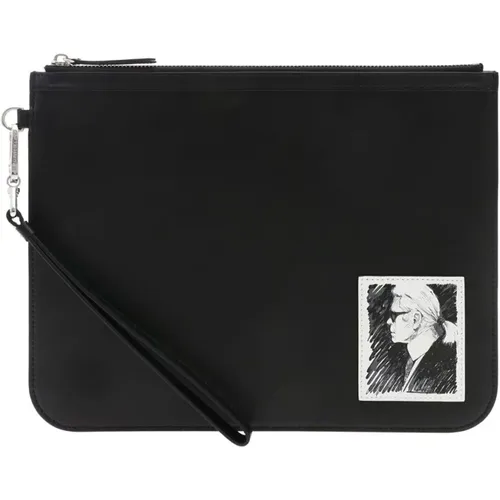 Elegante Schwarze Leder Clutch Tasche - Karl Lagerfeld - Modalova