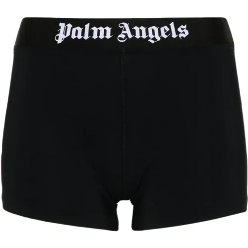 Schwarze Shorts mit Stil,Sportliche Logo Jacquard Taillenband Shorts - Palm Angels - Modalova