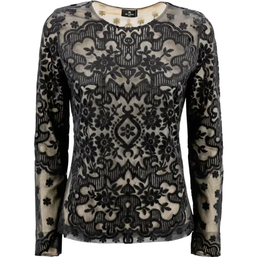 Samt Blumen Jacquard Crew Neck Top , Damen, Größe: S - ETRO - Modalova