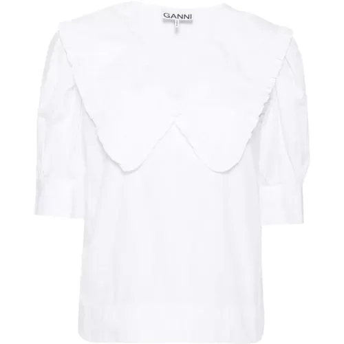 Cotton Poplin Ruffled Shirt , female, Sizes: S, XS, M - Ganni - Modalova