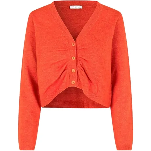 Roter Cropped V-Ausschnitt Cardigan mit Raffung , Damen, Größe: M - Modström - Modalova