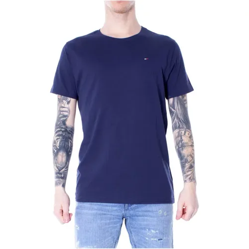 Blaues Klassisches T-Shirt , Herren, Größe: L - Tommy Hilfiger - Modalova