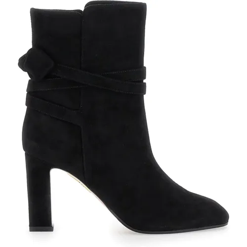 Schwarze Schleifen Bootie Stiefel,Schwarze Wildleder Stiefeletten mit Absatz - Aquazzura - Modalova