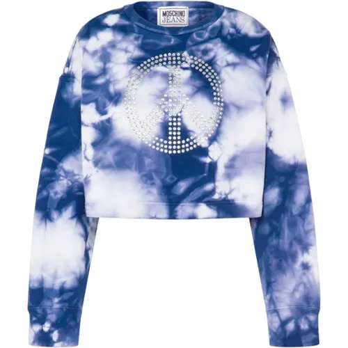 Tie-Dye Baumwoll-Sweatshirt mit Kristallapplikation , Damen, Größe: S - Moschino - Modalova