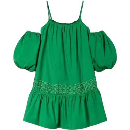 Grünes Popeline Ballonärmelkleid , Damen, Größe: M - Twinset - Modalova