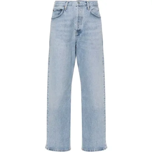 Stonewashed straight-leg jeans with metal detailing , female, Sizes: W28, W26, W25, W27 - Agolde - Modalova