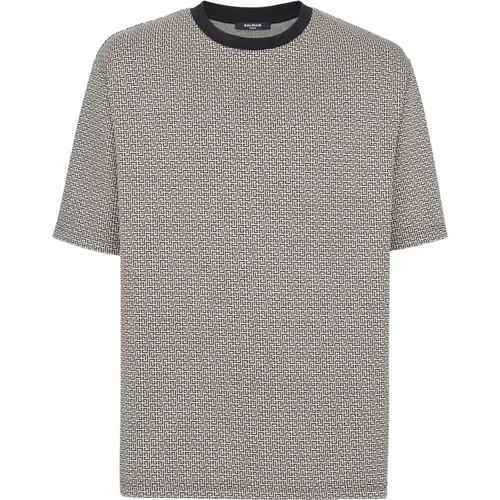 T-Shirt aus Jacquard mit Mini-Monogramm , Herren, Größe: 2XL - Balmain - Modalova