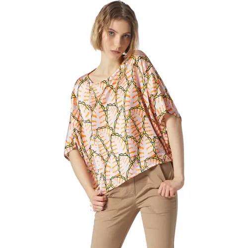 Printed box blouse Art. C247Ss , female, Sizes: L - Manila Grace - Modalova