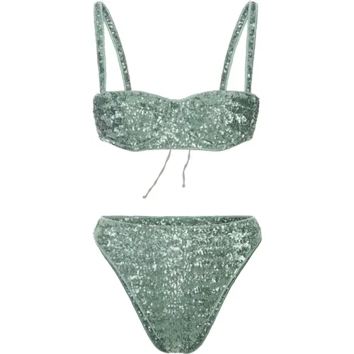 Grünes Sequin Bikini-Set , Damen, Größe: S - Oseree - Modalova