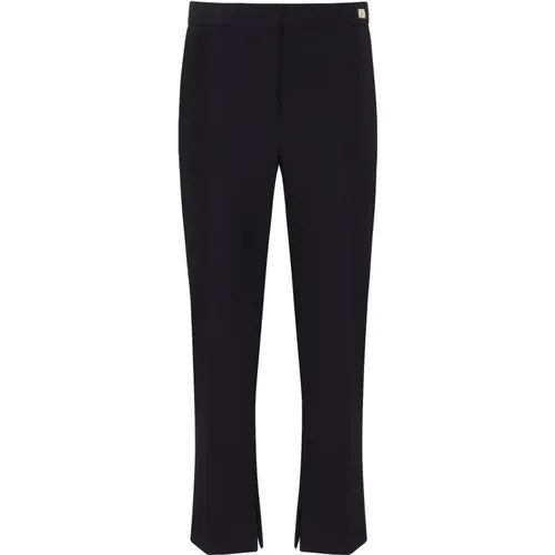 Straight Crepe Trousers with Gold Logo , female, Sizes: 2XL, S, L, XL, XS - Elisabetta Franchi - Modalova