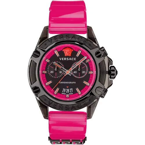 Icon Active Chronograph Black Pink Watch , female, Sizes: ONE SIZE - Versace - Modalova