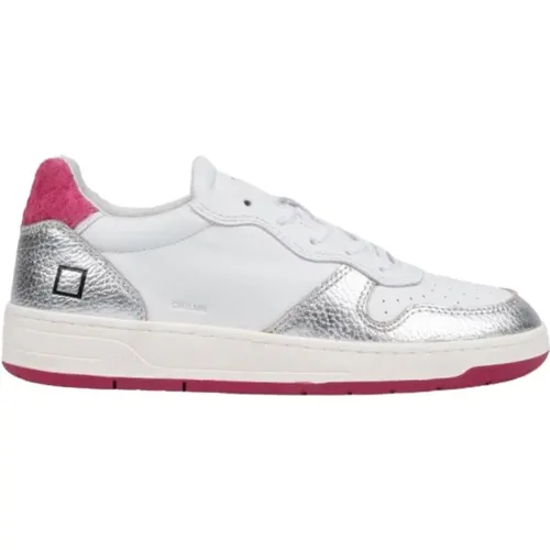 Silberne und weiße Court Sneakers , Damen, Größe: 36 EU - D.A.T.E. - Modalova