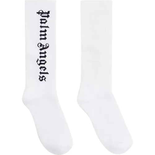 Logo Intarsia Cotton Socks , male, Sizes: L/XL, S/M - Palm Angels - Modalova