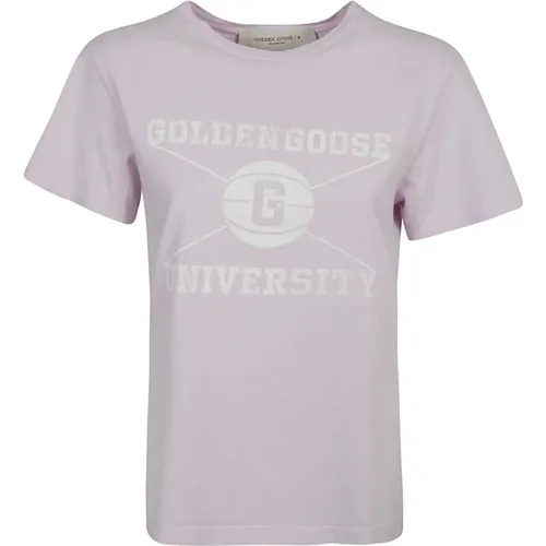 Lavendel T-shirt Elegantes Logo - Golden Goose - Modalova