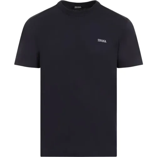 Blauer Baumwoll-Logo-T-Shirt Ss24 - Ermenegildo Zegna - Modalova