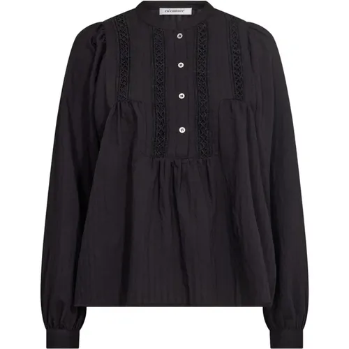 Schwarze Feminine Bluse mit Puffärmeln und Mandarin-Kragen - Co'Couture - Modalova