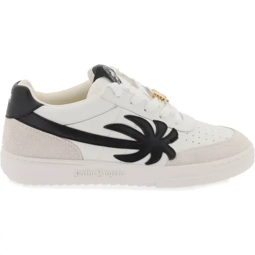 Quilted Leather Sneakers with Contrasting Palm Tree , male, Sizes: 8 UK, 11 UK, 7 UK, 10 UK, 9 UK - Palm Angels - Modalova