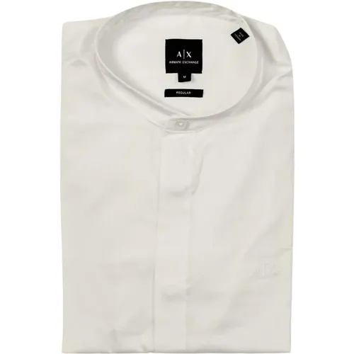 Weiße Popeline Hemd mit Mandarin Kragen , Herren, Größe: XL - Armani Exchange - Modalova