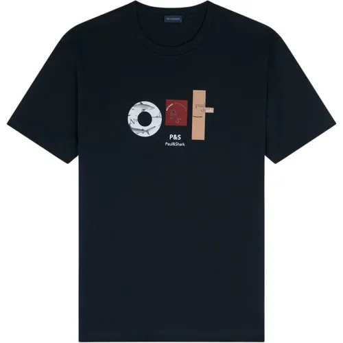 Dark Embroidered Cotton T-Shirt , male, Sizes: S, M, XL, L - PAUL & SHARK - Modalova