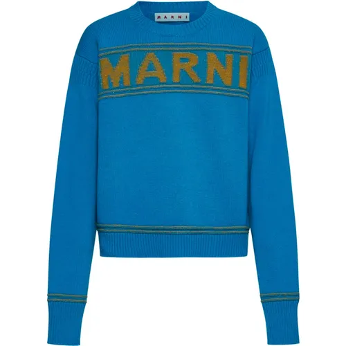 Intarsia Logo Pullover Rot Blau Streifen , Herren, Größe: L - Marni - Modalova