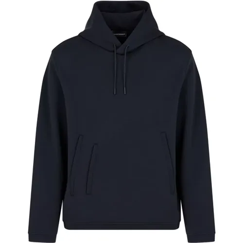 Blaue Strickjacke mit Kapuze und Kordelzug , Herren, Größe: L - Emporio Armani - Modalova