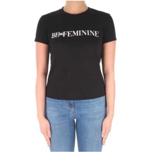 Feminine Logo T-shirt Casual Slim-fit Kurzarm , Damen, Größe: L - Elisabetta Franchi - Modalova