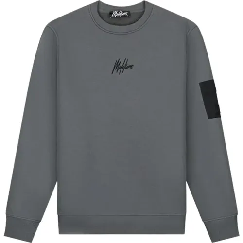 Grauer Pullover Stilvolles Design , Herren, Größe: M - Malelions - Modalova