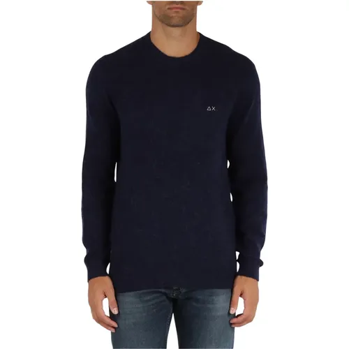 Merino Alpaka Wolle Logo bestickter Pullover , Herren, Größe: L - Sun68 - Modalova