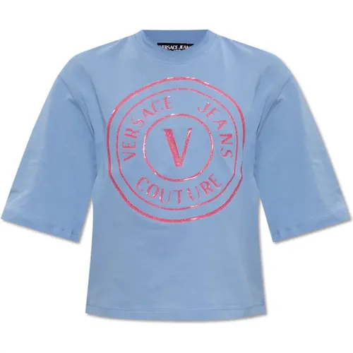 Baumwoll-T-Shirt , Damen, Größe: L - Versace Jeans Couture - Modalova