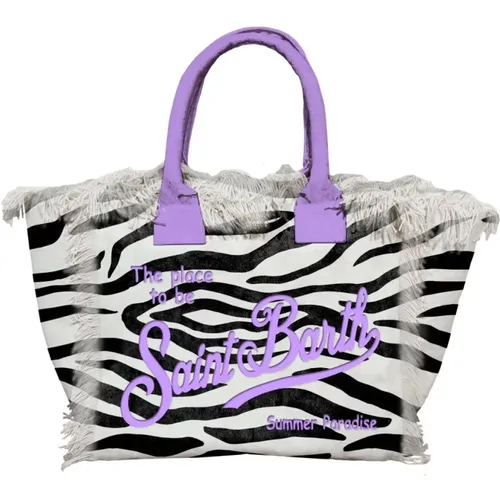 Zebra Canvas Handtasche mit Fransen , Damen, Größe: ONE Size - MC2 Saint Barth - Modalova