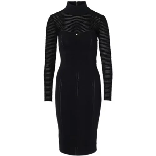 Schwarzes Chevron Midi Kleid mit Mesh , Damen, Größe: XL - Elisabetta Franchi - Modalova