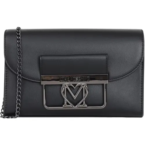 Heart Logo Pochette with Chain Strap , female, Sizes: ONE SIZE - Love Moschino - Modalova