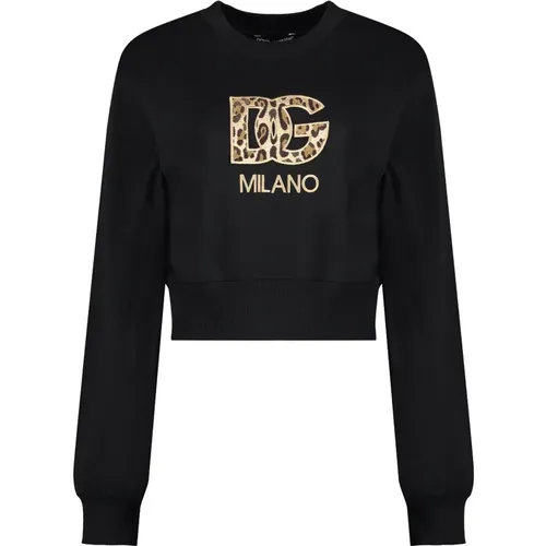 Baumwoll-Sweatshirt mit Logo-Detail , Damen, Größe: 2XS - Dolce & Gabbana - Modalova