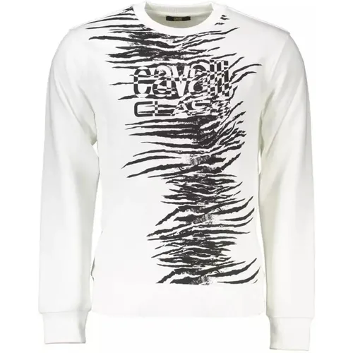 Cotton Sweater with Brushed Finish and Logo Print , male, Sizes: XL, M - Cavalli Class - Modalova