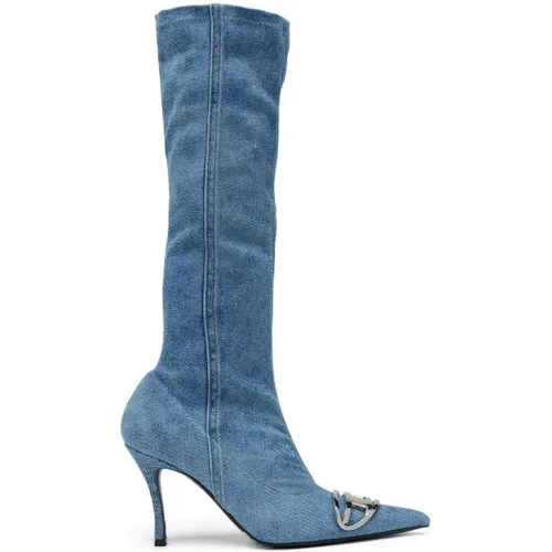 D-Venus Denim Knee-High Boots , female, Sizes: 5 UK, 4 UK - Diesel - Modalova