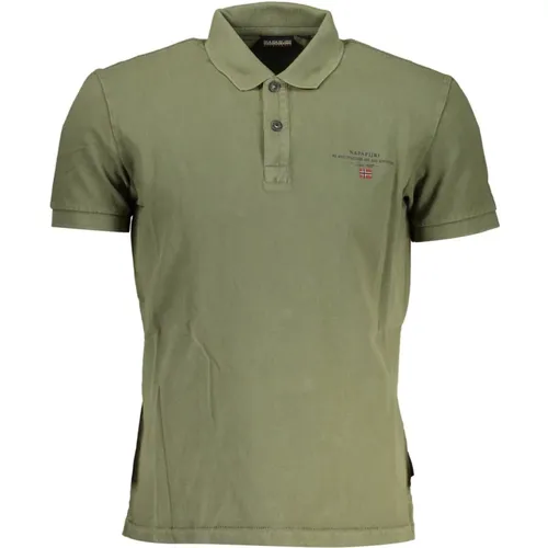 Grünes Baumwoll-Poloshirt mit Druck und Logo , Herren, Größe: 2XL - Napapijri - Modalova