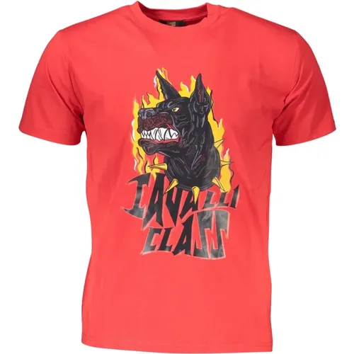 Rotes Baumwoll-T-Shirt mit Signatur-Print , Herren, Größe: L - Cavalli Class - Modalova