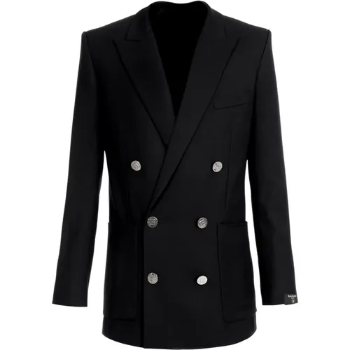 Twill blazer with double-breasted silver-tone buttoned fastening , male, Sizes: M, XL - Balmain - Modalova