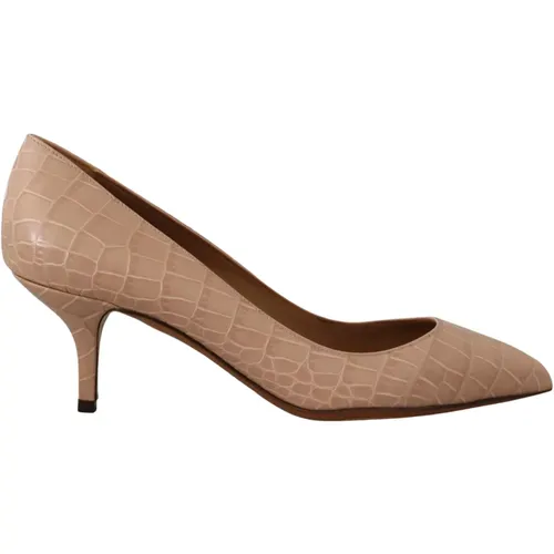 Beige Leather Pointed Heels Pumps Shoes , female, Sizes: 3 1/2 UK - Dolce & Gabbana - Modalova