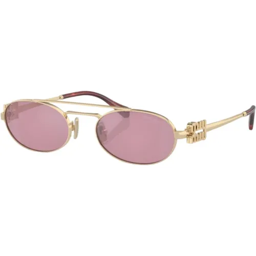 Metal Oval Sunglasses Gold Lucido , female, Sizes: 53 MM - Miu Miu - Modalova