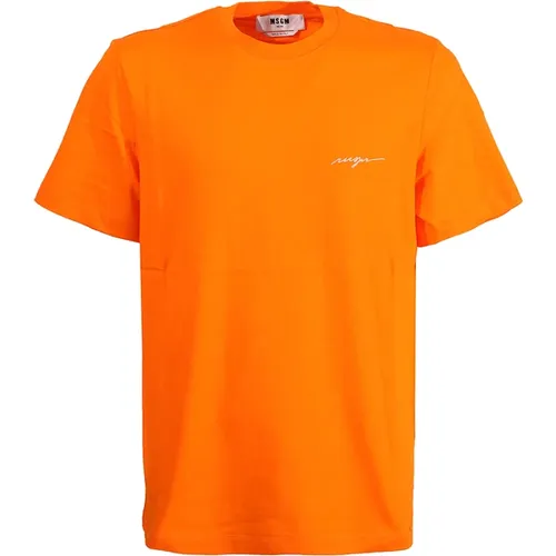 Crew-neck T-shirt with Logo , male, Sizes: M, L, XL, S - Msgm - Modalova